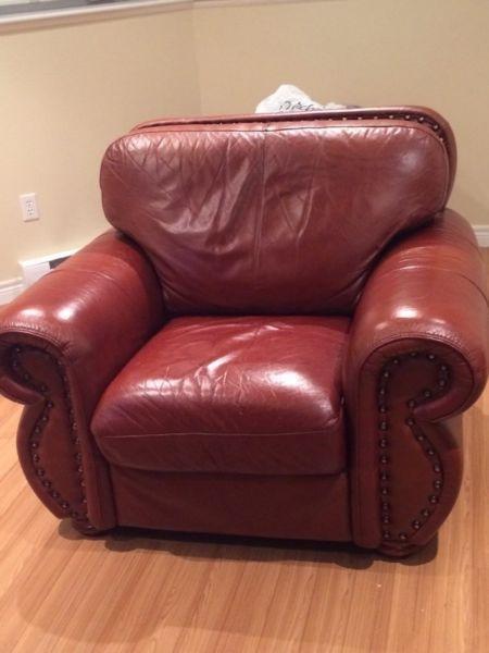 Brown Leather Couch and Chair