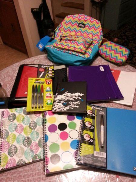 Brand new Backpack and Binders, Notebooks