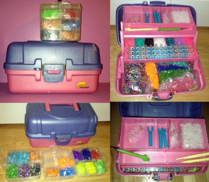 HUGE Rainbow Loom Lot with tackle box and cube organizer