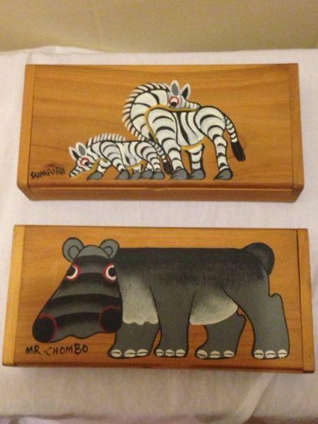 Hand painted wooden boxes