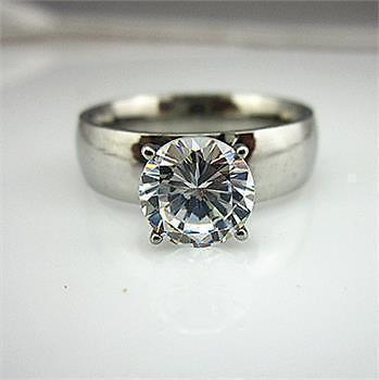 Stainless Steel Solitaire Ring with CZ - Size 8.5