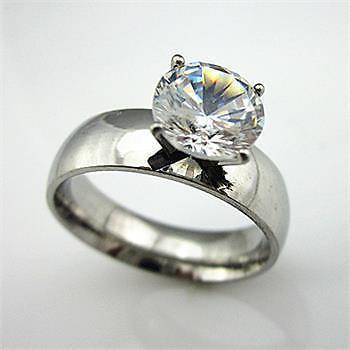 Stainless Steel Solitaire Ring with CZ - Size 8.5