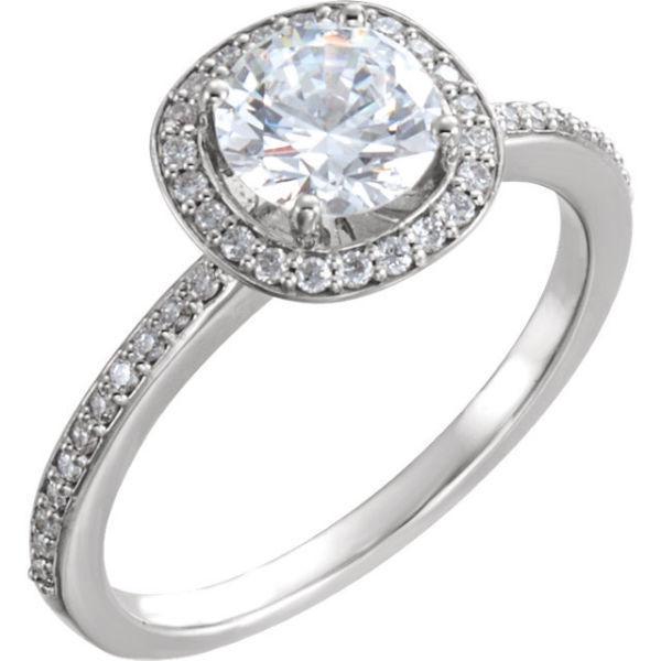 14kt White Gold Halo Engagement Ring - 1ct Moissanite & Diamonds