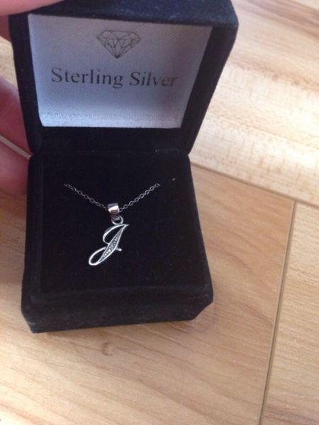 Sterling silver J necklace