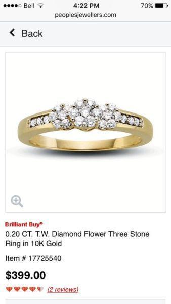 0.20 ct Diamond Flower Three Stone 10K gold ring
