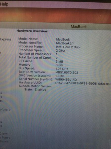 Apple MacBook Pro 6gb ram 640GBHD Intel C2D 2.0GHZ. El Captian