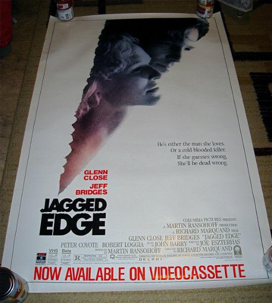 1986 JAGGED EDGE JEFF BRIDGES GLENN CLOSE VIDEO POSTER ROLLED