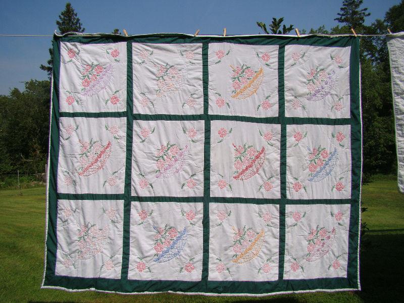 Vintage Handcrafted Handmade Embroidery Quilt Hand Sewned