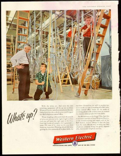 Authentic 1957 full-page telephone switch ad - Western Electric