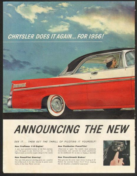 Large original two-page color print ad, 1956 Chrysler New Yorker