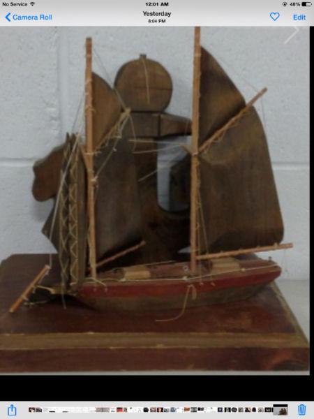 Antique Hand Crafted wooden sail boat