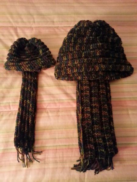 Hand Crocheted Beanies and Matching Neck Scarves