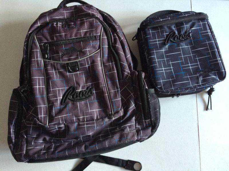 Roots backpack and lunch bag