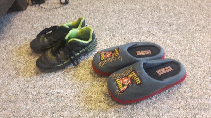 Boys Soccer Cleats and Iron Man Slippers