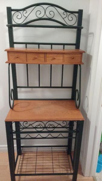 Metal stand with two shelves wood and a wine rack