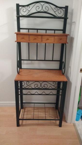 Metal stand with two shelves wood and a wine rack