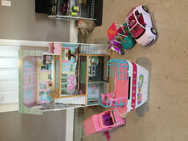 Barbie house, camper and boat