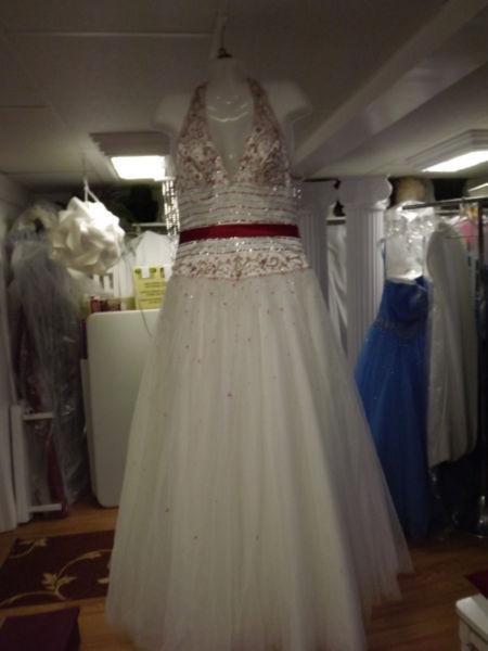 White & Red Prom Dress