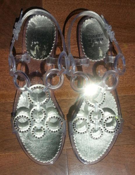 Stuart Weitzman 'Ring Thing' Silver Jelly Sandals--Size 8