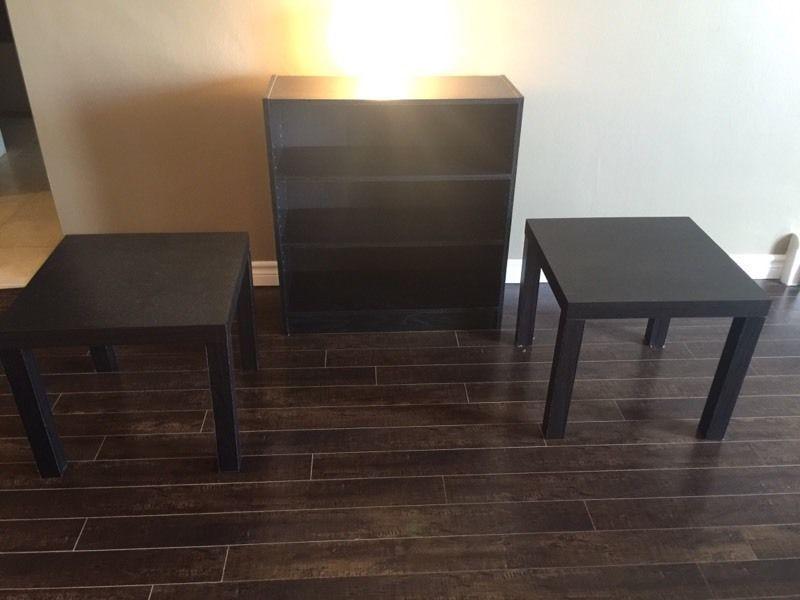 3 piece black bookshelf and side tables
