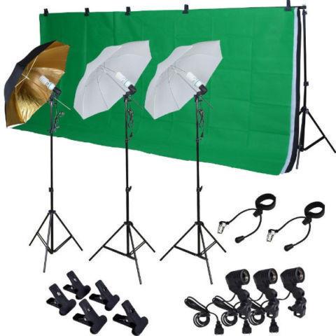 Photo Studio Photography Kit 3 Lighting Muslin 3 Backdrop Stand