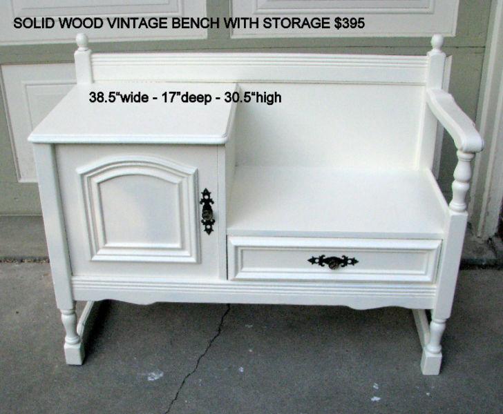 TODAY SALE -- VINTAGE WOOD GOSSIP/HALL BENCH WITH STORAGE
