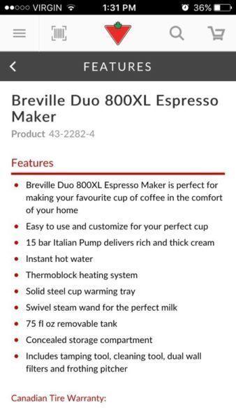 Breville The Duo-Temp ESXL800 espresso maker