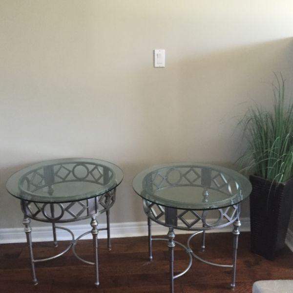 Silver and Tempered Glass Top End Tables set of 2 $80.00