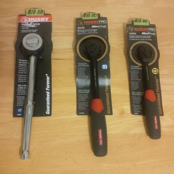 4 BRAND NEW HUSKY GUARANTEED FOREVER RATCHETS-1/2 AND 3/8 INCH