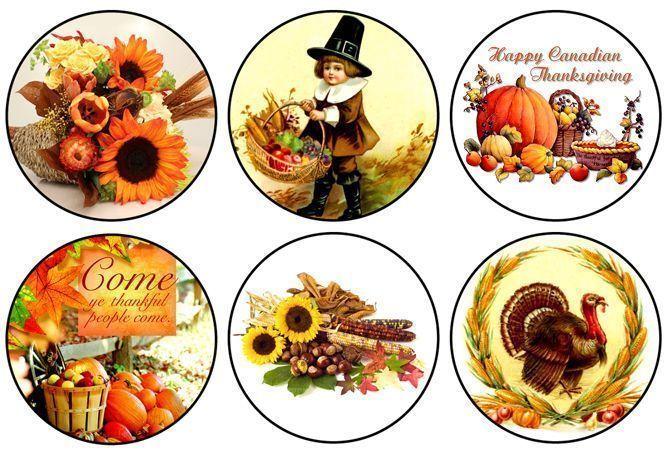 set of 6 Thanksgiving Pinback Buttons . NEW . as shown