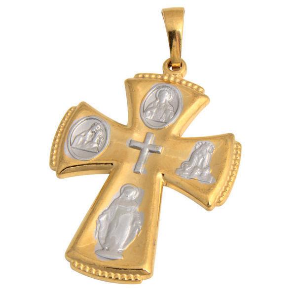 14k Yellow Gold-Filled Two-Tone Embossed Crystal Cross Pendant