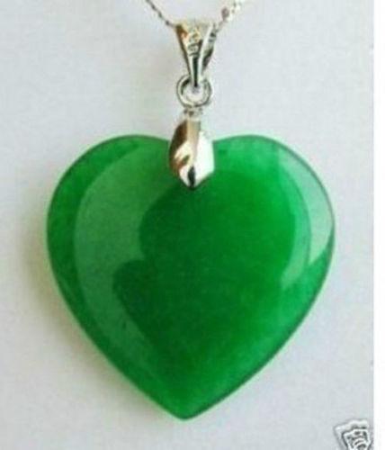 Green Jade Heart Shape Silver emerald Pendant necklace