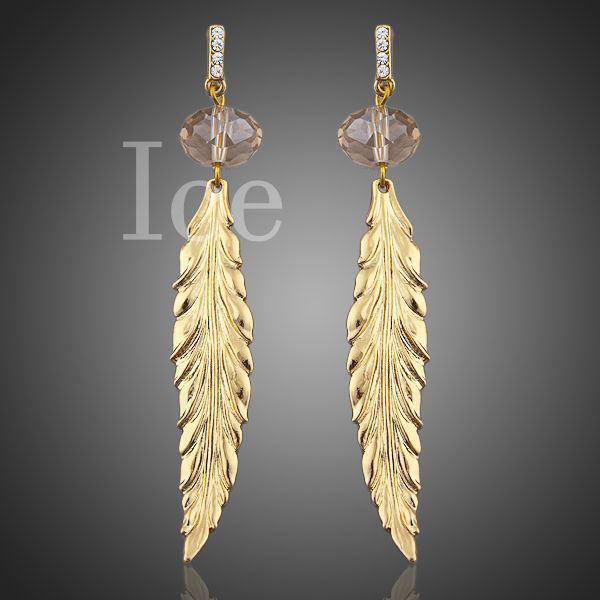 Sparkling Leaf 18K Gold Plated Crystal Earrings