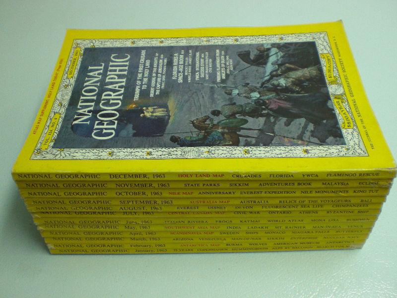 National Geographic - Jan to Dec 1963 - 12 issues - 2 Maps -USED