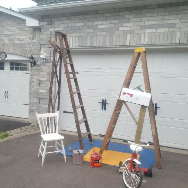 *1* WOOD LADDERS,VINTAGE CANS + MAILBOX