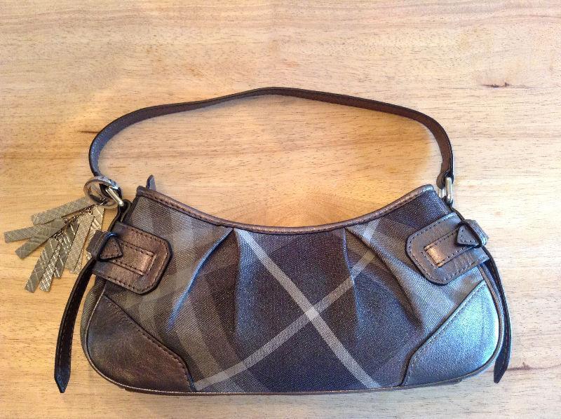 Authentic Burberry Check Bag with Silver Keychain