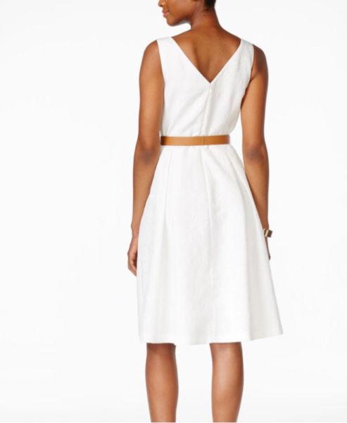 Beautiful Tahari Belted A-Line White Dress