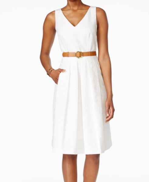 Beautiful Tahari Belted A-Line White Dress