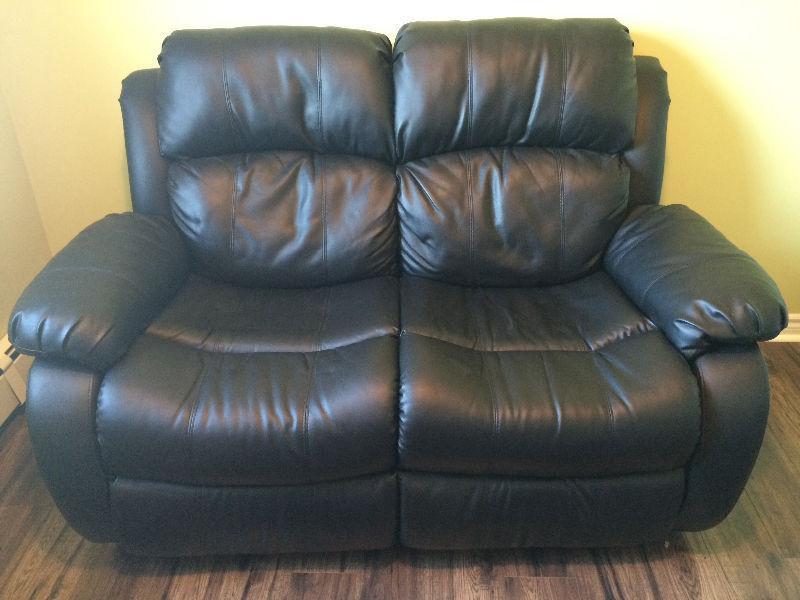 Black Faux Leather Reclining Love Seat