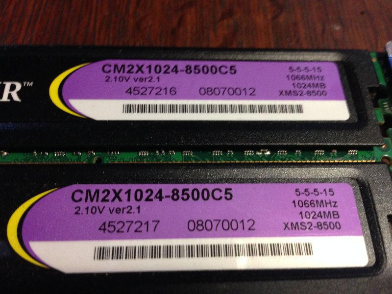 2 Separate Pairs of 1GB DDR2 PC8500 High Quality Old RAM (4GB)