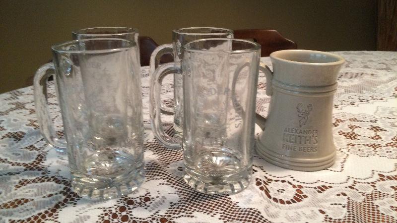 Keith's Beer Mugs (4 glass mugs plus 1 bonus ceramic beer stein)