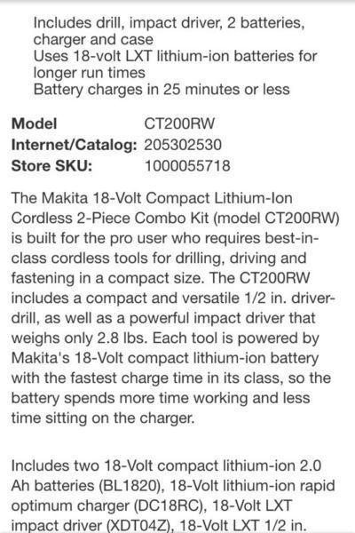 Makita drill 18 volt combo