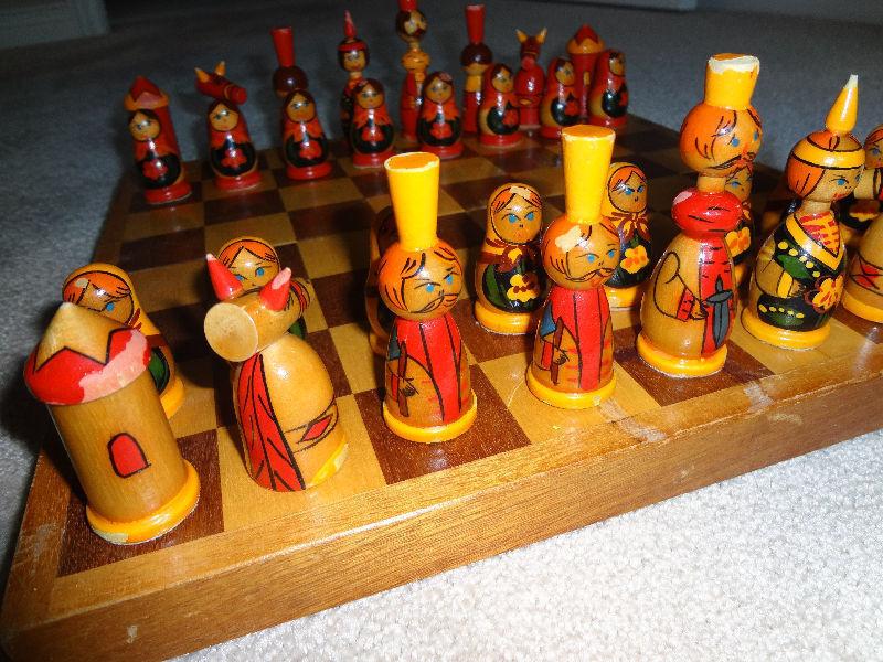Chess Board with Woodden Russian Pieces