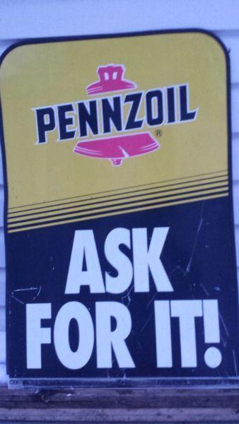 Double sided Pennzoil sign