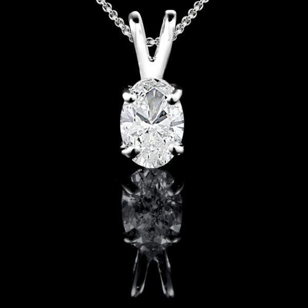 Pendentif diamant 14k or blanc 0.90CT Oval Diamond Pendant