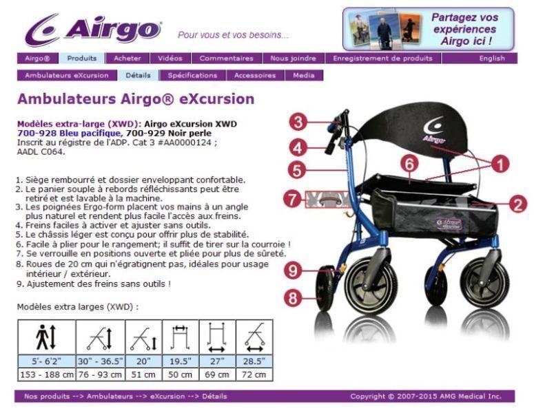 Déambulateur EXTRA LARGE Airgo eXcursion XWD
