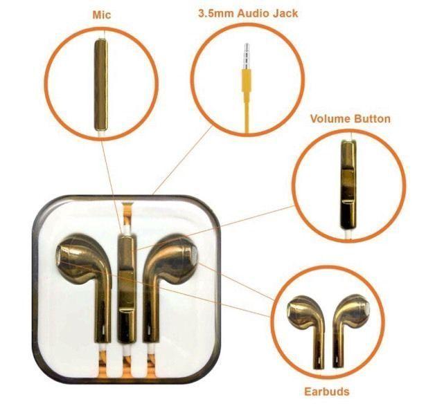 Gold Earphones with Remote and Volume Control(Brand New)