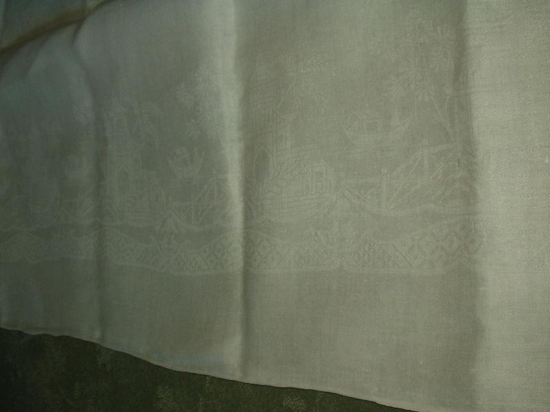 Antique Irish Linen BLUE WILLOW Tablecloth in White