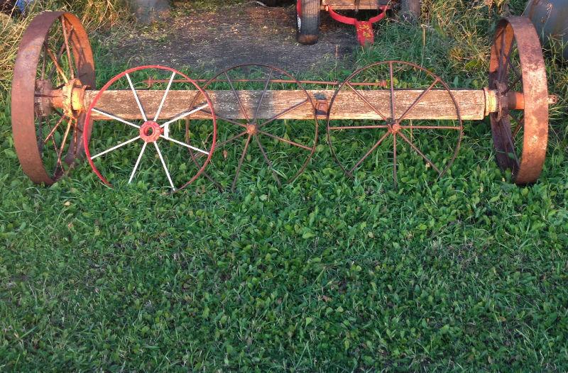 Old Cast Iron Spoke Wheels & Axle