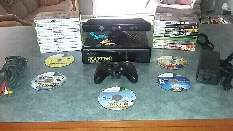 Xbox 360 with kinect and 24 games
